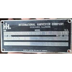 1977 International Harvester IH Scout Traveler Data Plate ID Tag